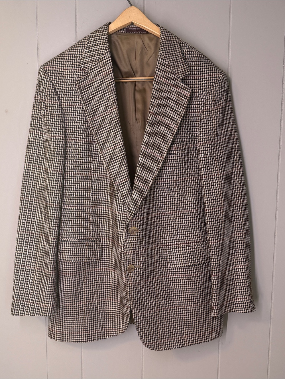 Vintage Evan Picone Mens Houndstooth Blazer Sport Coat Brown 2 Button Classic